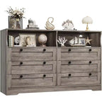 Dresser with 6 Drawers, Modern Wooden Chest of Drawers Storage with LED Lights for Bedroom, Living Room, Closet and Entryway
