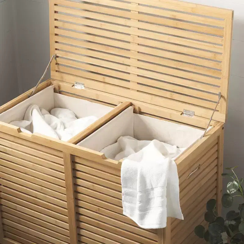 Panier à linge 2 compartiments avec sac intérieur - STG1904 - Naturel/Beige