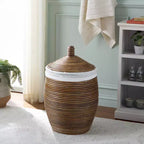 Panier à linge - HAC6503 - Blanc/Brun Miel lavé