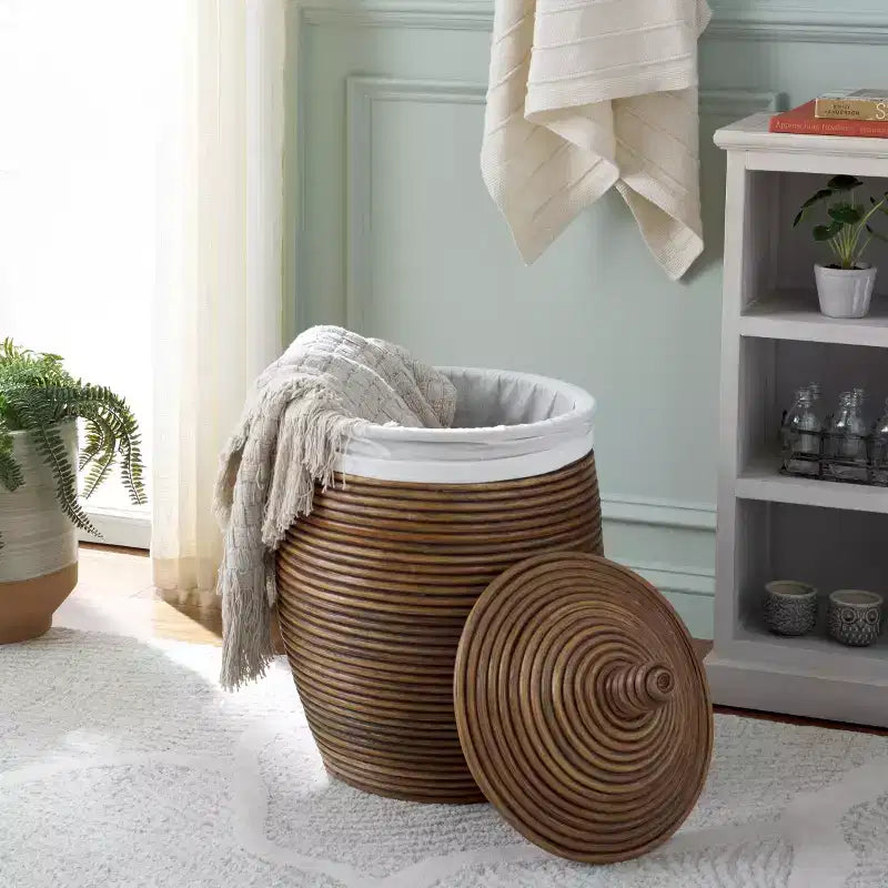 Panier à linge - HAC6503 - Blanc/Brun Miel lavé