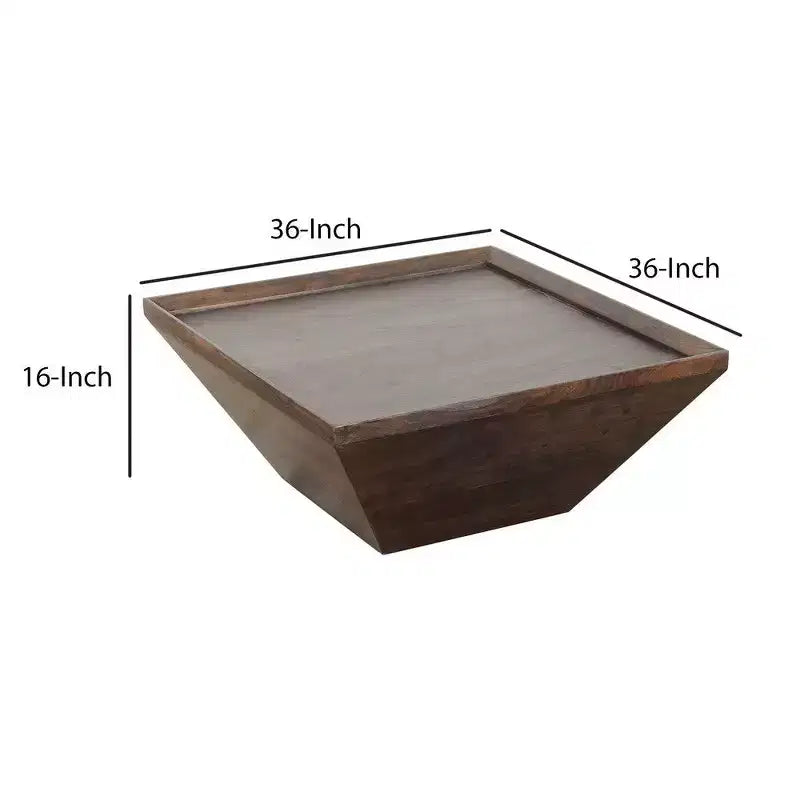 Table basse carrée en bois d'acacia de 36 po avec piètement trapézoïdal