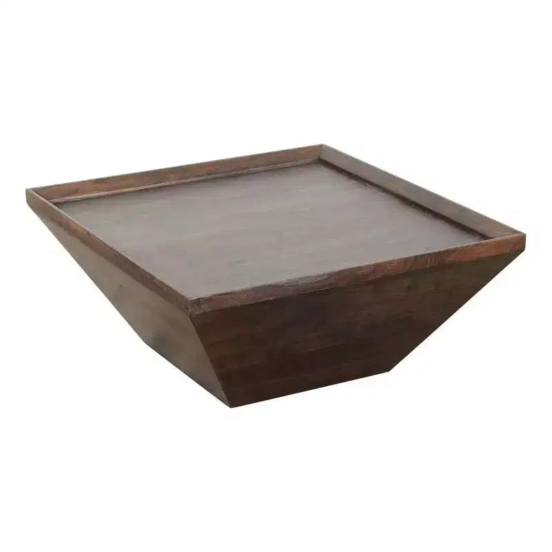 Table basse carrée en bois d'acacia de 36 po avec piètement trapézoïdal