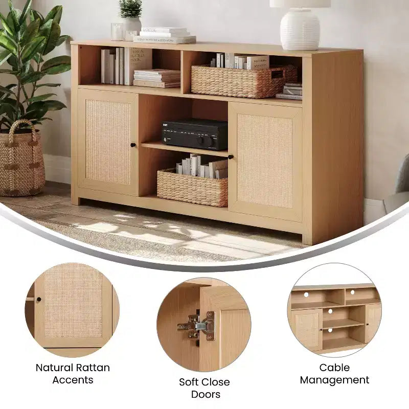 Meuble TV buffet 4 portes de style moderne du milieu du siècle de 58 po – Convient aux téléviseurs jusqu'à 65 po