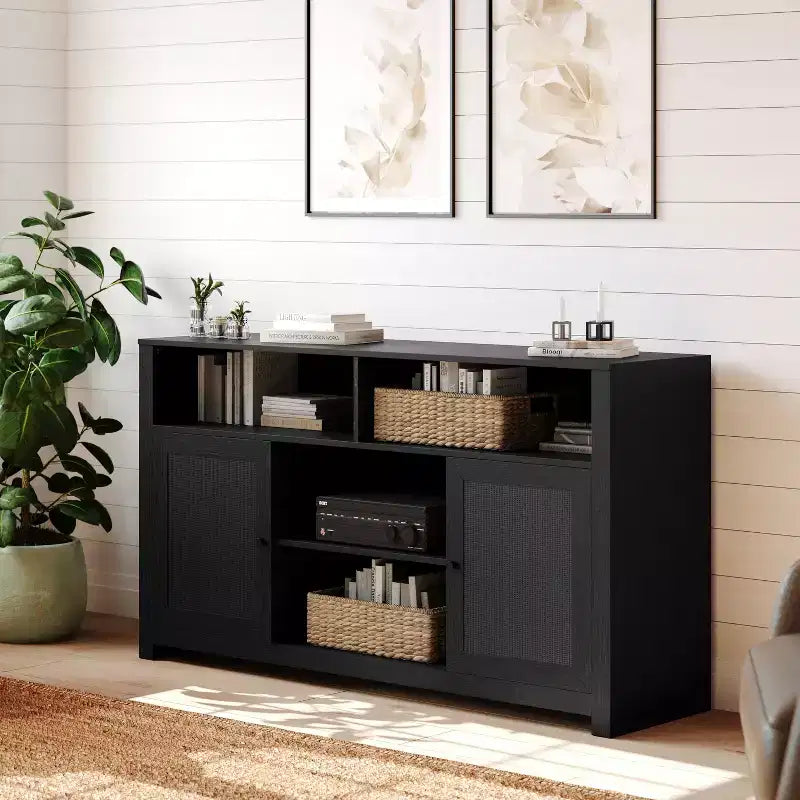 Meuble TV buffet 4 portes de style moderne du milieu du siècle de 58 po – Convient aux téléviseurs jusqu'à 65 po