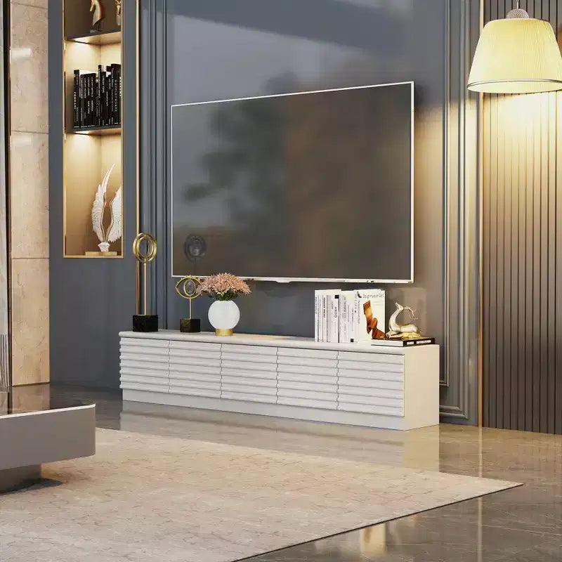 Meuble TV Console Média Blanc Minimaliste – Multi-Compartiments, Lignes Épurées, Construction Robuste