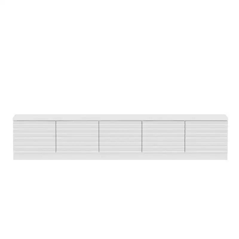 Meuble TV Console Média Blanc Minimaliste – Multi-Compartiments, Lignes Épurées, Construction Robuste