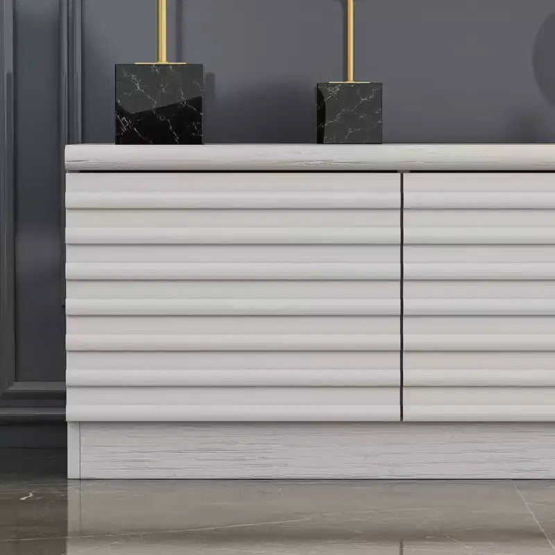 Meuble TV Console Média Blanc Minimaliste – Multi-Compartiments, Lignes Épurées, Construction Robuste