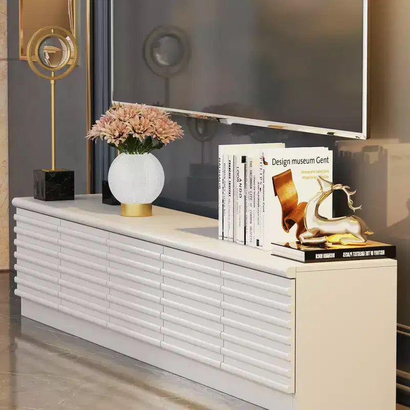 Meuble TV Console Média Blanc Minimaliste – Multi-Compartiments, Lignes Épurées, Construction Robuste