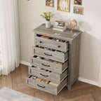 Commode haute de chambre à 5 tiroirs – Armoire de rangement en bois autoportante de 105 cm