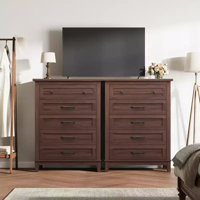 Commode haute de chambre à 5 tiroirs – Armoire de rangement en bois autoportante de 105 cm