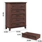 Commode haute de chambre à 5 tiroirs – Armoire de rangement en bois autoportante de 105 cm