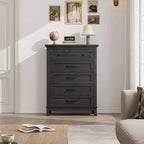 Commode haute de chambre à 5 tiroirs – Armoire de rangement en bois autoportante de 105 cm
