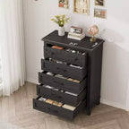 Commode haute de chambre à 5 tiroirs – Armoire de rangement en bois autoportante de 105 cm