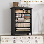 Commode haute de chambre à 5 tiroirs – Armoire de rangement en bois autoportante de 105 cm