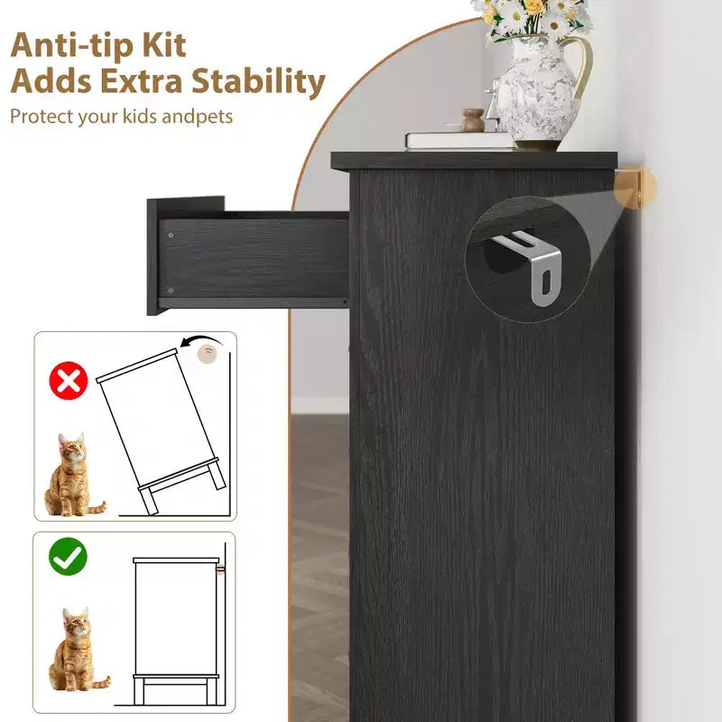 Commode haute de chambre à 5 tiroirs – Armoire de rangement en bois autoportante de 105 cm