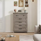 Commode haute de chambre à 5 tiroirs – Armoire de rangement en bois autoportante de 105 cm