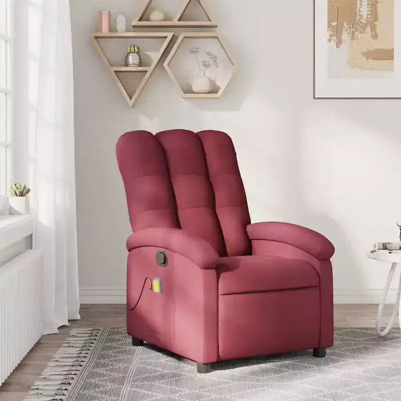 Fauteuil Inclinable de Massage en Tissu Bordeaux – 6 Points de Vibration, Inclinaison Manuelle, Pochette Latérale