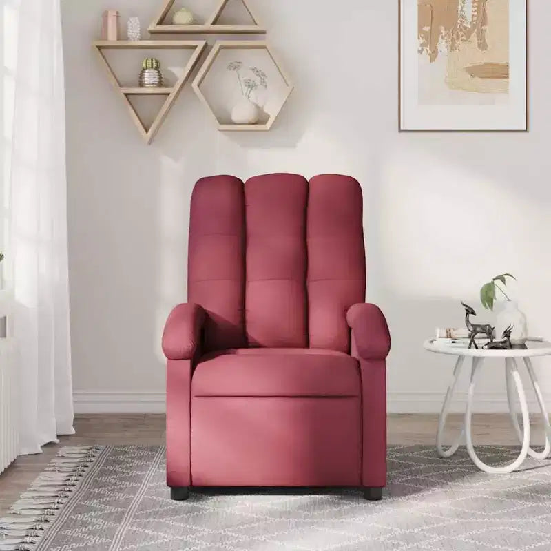 Fauteuil Inclinable de Massage en Tissu Bordeaux – 6 Points de Vibration, Inclinaison Manuelle, Pochette Latérale