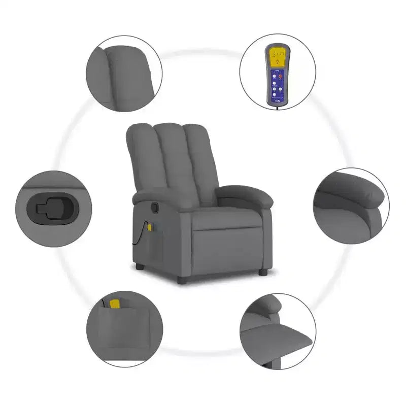 Fauteuil Inclinable de Massage en Tissu Bordeaux – 6 Points de Vibration, Inclinaison Manuelle, Pochette Latérale