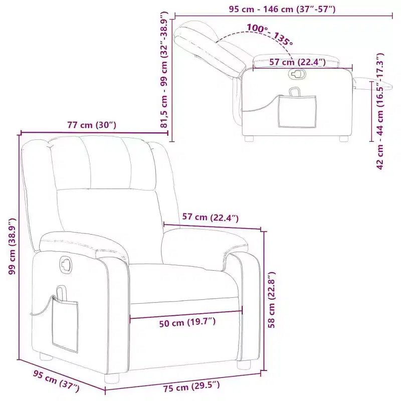 Fauteuil de massage inclinable en cuir noir – Réglable avec 6 points de vibration