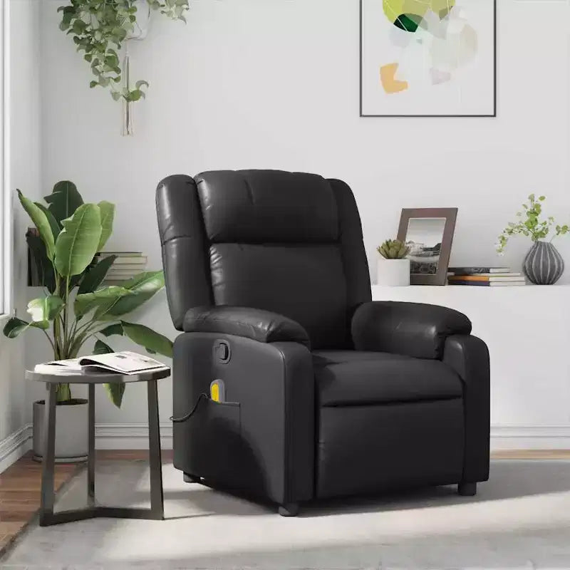 Fauteuil de massage inclinable en cuir noir – Réglable avec 6 points de vibration