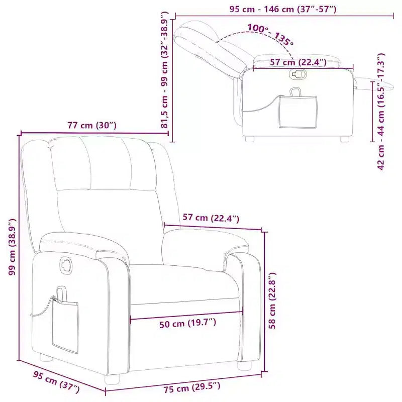 Fauteuil de massage inclinable en cuir noir – Réglable avec 6 points de vibration