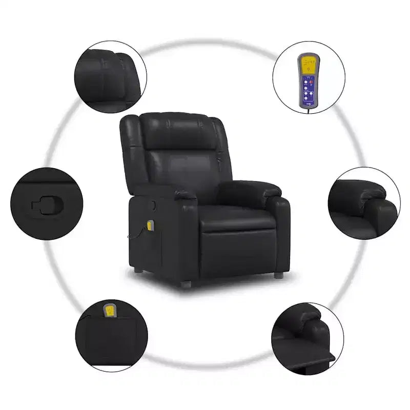 Fauteuil de massage inclinable en cuir noir – Réglable avec 6 points de vibration