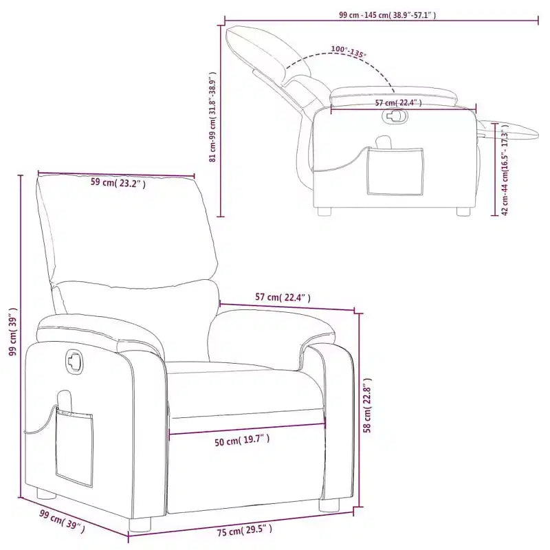 Fauteuil inclinable de massage en cuir gris – 6 points de vibration, dossier et repose-pieds réglables