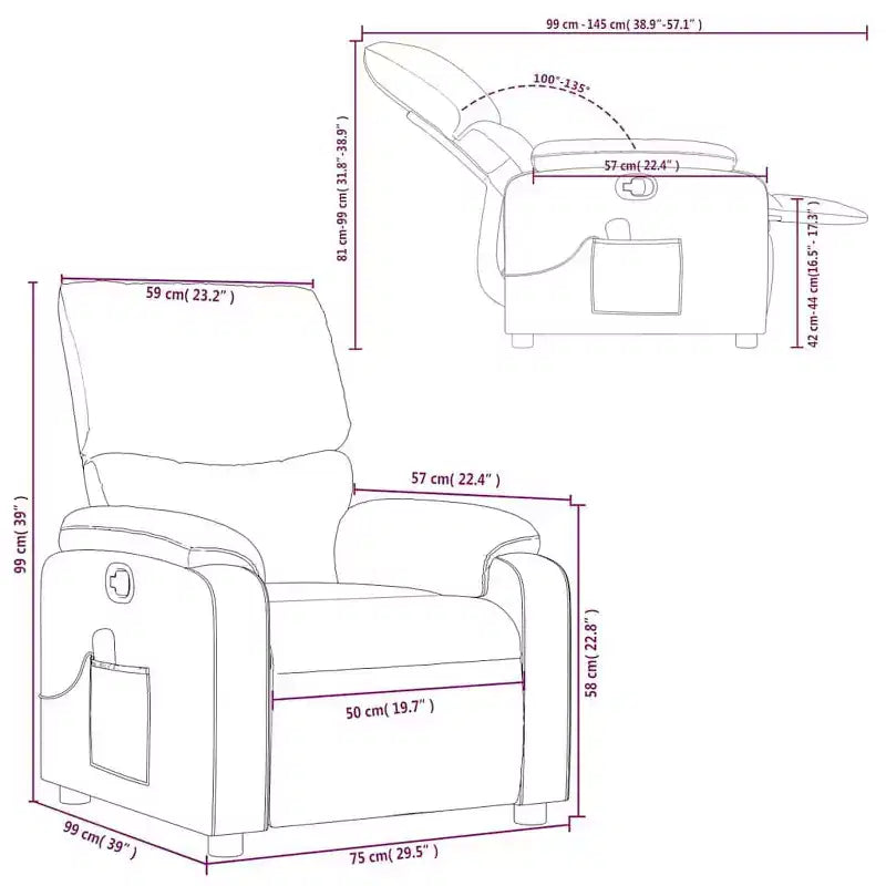 Fauteuil inclinable de massage en cuir gris – 6 points de vibration, dossier et repose-pieds réglables