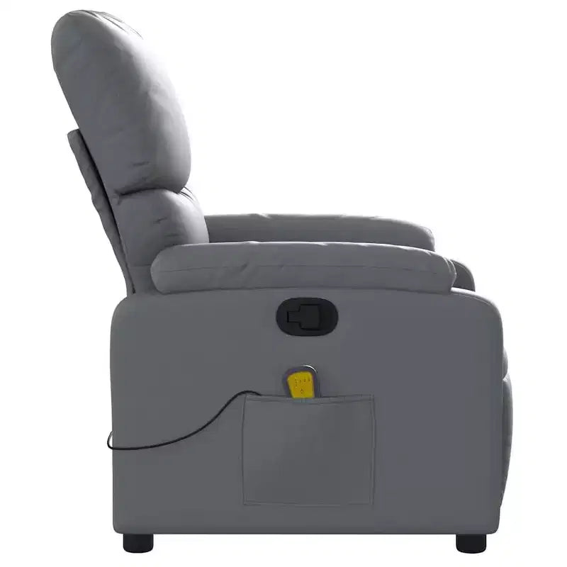 Fauteuil inclinable de massage en cuir gris – 6 points de vibration, dossier et repose-pieds réglables