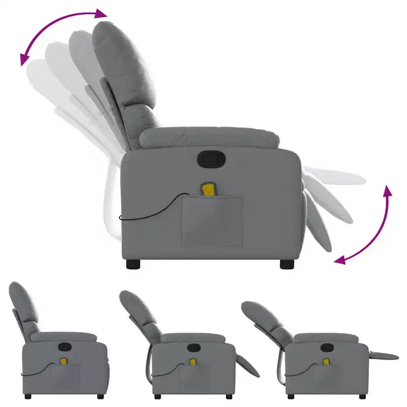 Fauteuil inclinable de massage en cuir gris – 6 points de vibration, dossier et repose-pieds réglables
