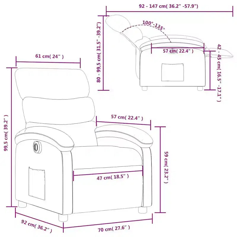 Fauteuil relax électrique pour personnes âgées – Fauteuil inclinable en tissu réglable, vert foncé, inclinaison motorisée