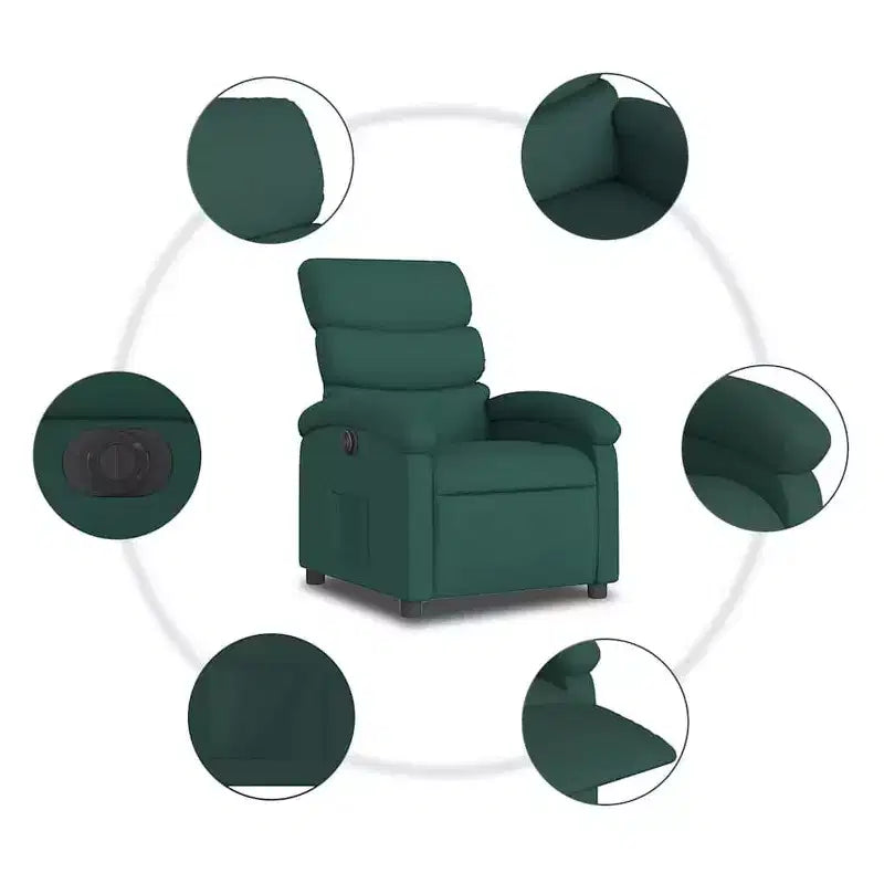 Fauteuil relax électrique pour personnes âgées – Fauteuil inclinable en tissu réglable, vert foncé, inclinaison motorisée