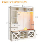 Arbre d'entrée de style campagnard 7 en 1 avec banc, meuble à chaussures, lumières LED et tiroirs