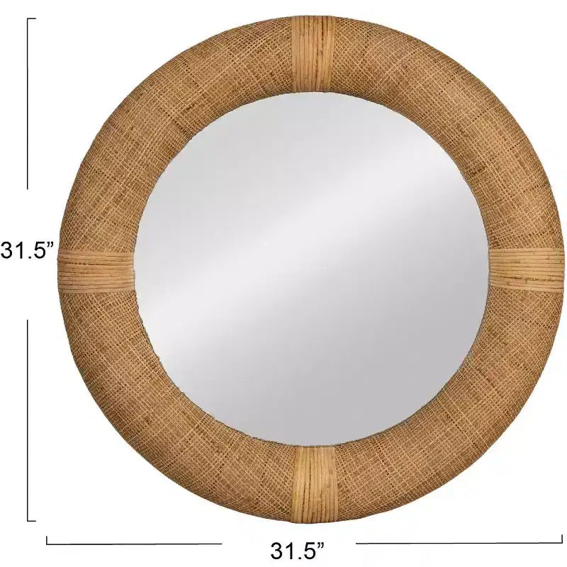 Miroir Mural Rond en Rotin Tressé Main – Décor Bohème Naturel