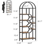 Bibliothèque arquée à 6 niveaux de 207,5 cm de haut – Étagère de rangement ouverte géométrique et étagère de présentation autoportante