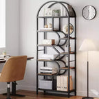 Bibliothèque arquée à 6 niveaux de 207,5 cm de haut – Étagère de rangement ouverte géométrique et étagère de présentation autoportante