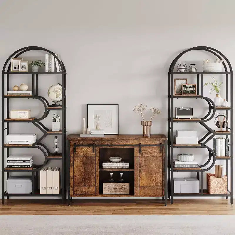 Bibliothèque arquée à 6 niveaux de 207,5 cm de haut – Étagère de rangement ouverte géométrique et étagère de présentation autoportante