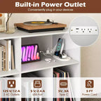 Meuble pour tourne-disque avec station de recharge, étagères ouvertes et compartiments – Marron/Blanc