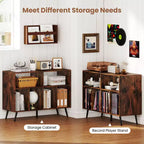 Meuble pour tourne-disque avec station de recharge, étagères ouvertes et compartiments – Marron/Blanc