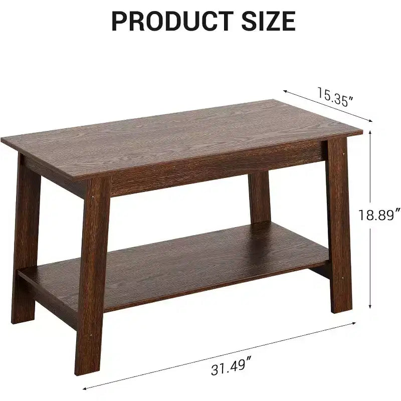 Table basse en bois de ferme avec 2 étagères de rangement – Design moderne pour petits espaces