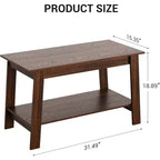 Table basse en bois de ferme avec 2 étagères de rangement – Design moderne pour petits espaces