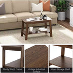 Table basse en bois de ferme avec 2 étagères de rangement – Design moderne pour petits espaces