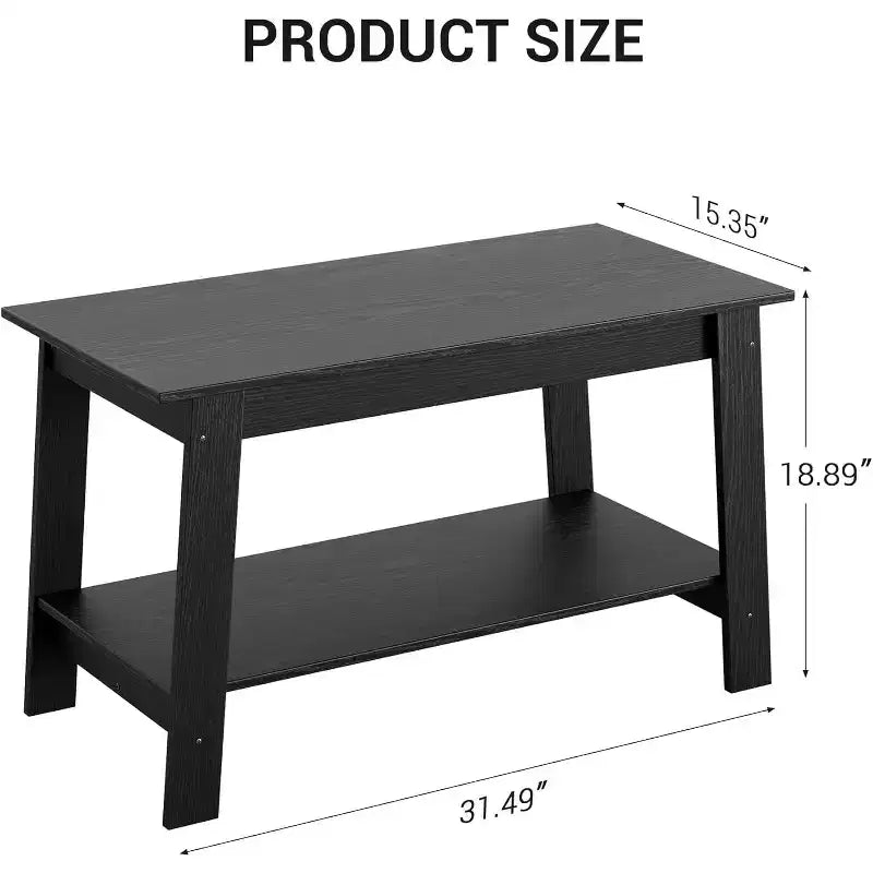 Table basse en bois de ferme avec 2 étagères de rangement – Design moderne pour petits espaces