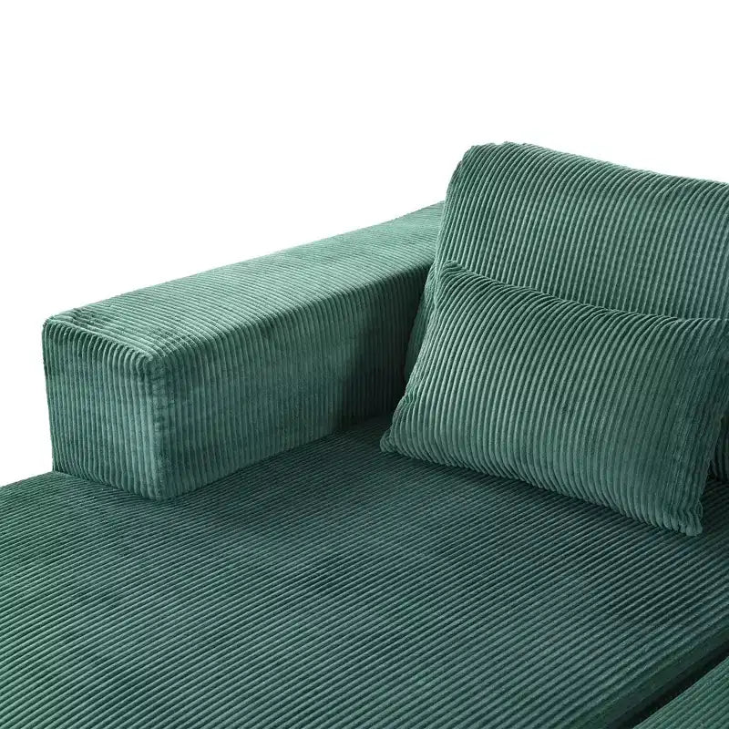 Canapé convertible double en velours côtelé avec 2 oreillers et accoudoirs carrés