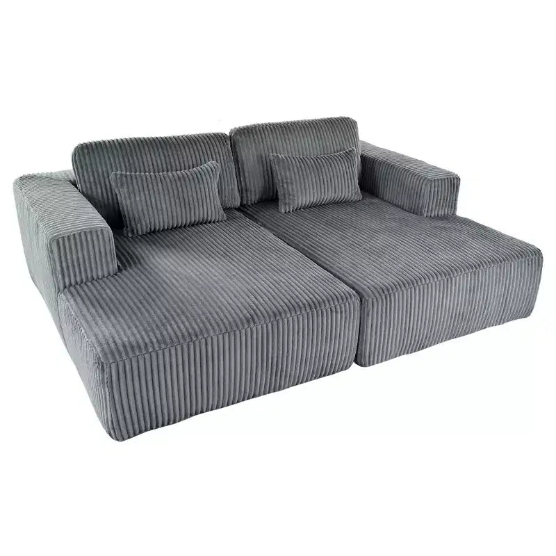 Canapé convertible double en velours côtelé avec 2 oreillers et accoudoirs carrés