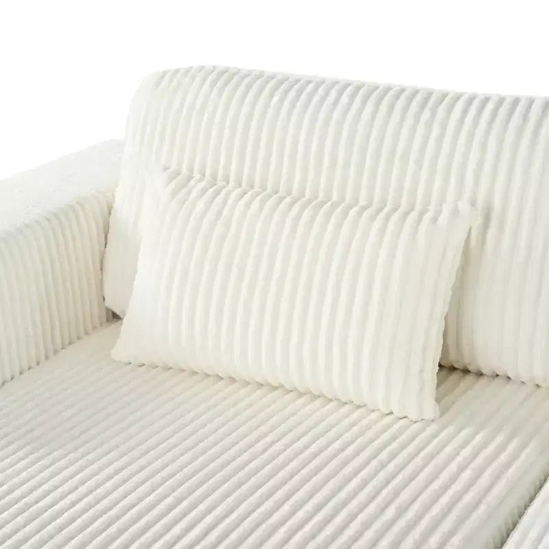 Canapé convertible double en velours côtelé avec 2 oreillers et accoudoirs carrés