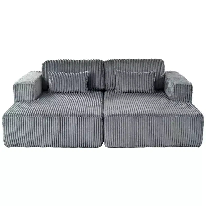 Canapé convertible double en velours côtelé avec 2 oreillers et accoudoirs carrés