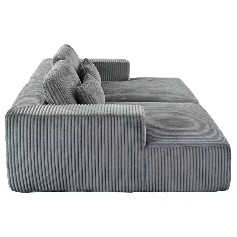 Canapé convertible double en velours côtelé avec 2 oreillers et accoudoirs carrés