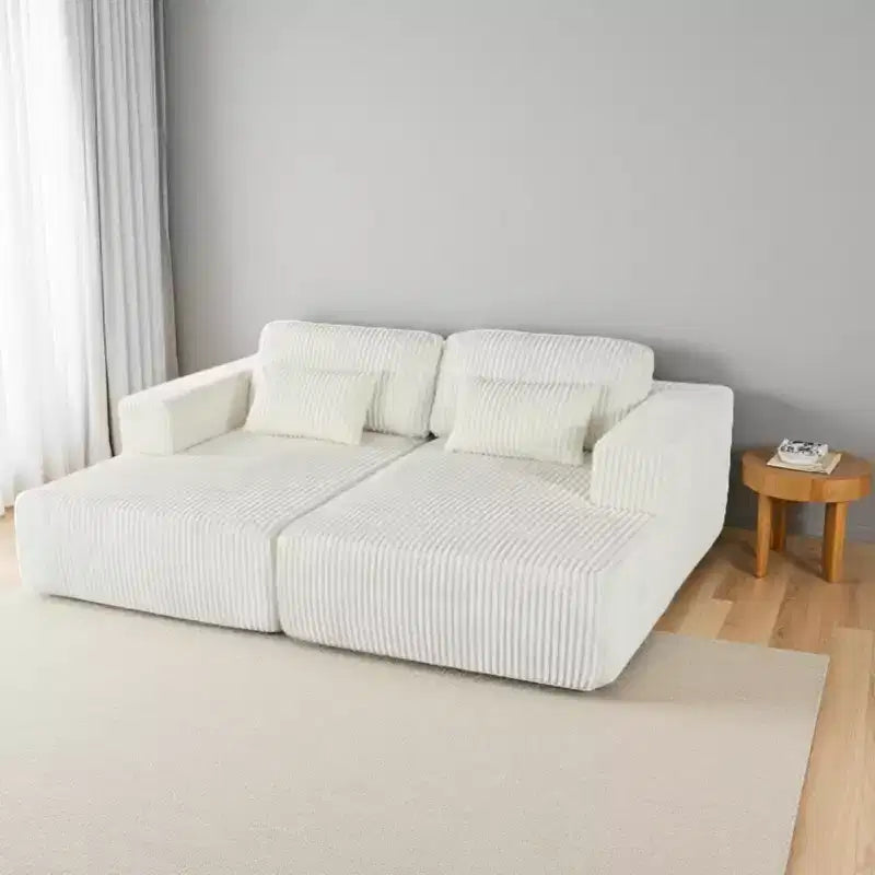 Canapé convertible double en velours côtelé avec 2 oreillers et accoudoirs carrés